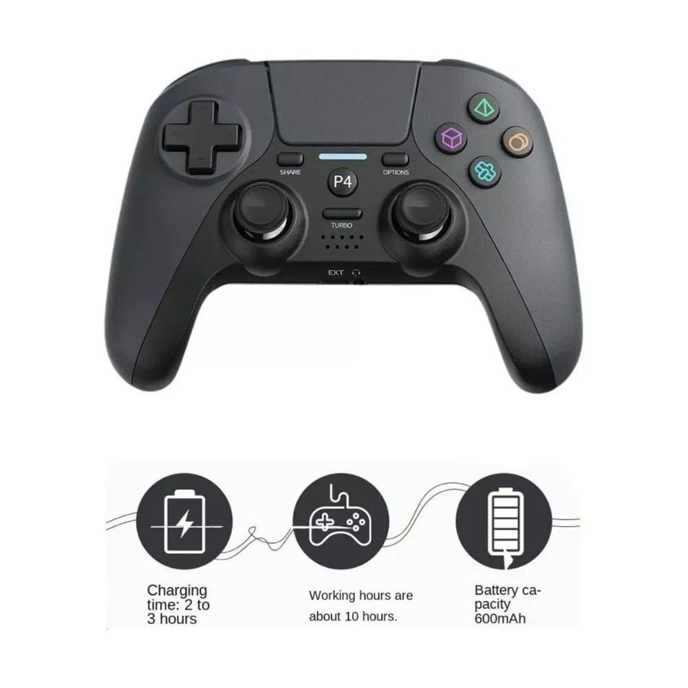 Imagen 2 del producto Control inalámbrico para PS4, bluetooth 4.2, vibración, diseño ergonómico, batería recargable, negro