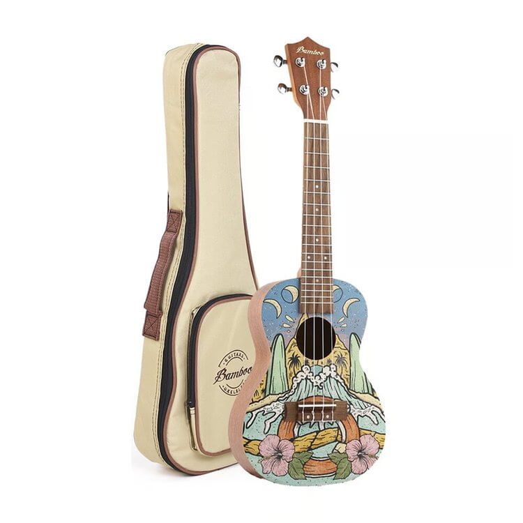 Ukelele cool beach, tamaño concierto, acabado mate, marrón