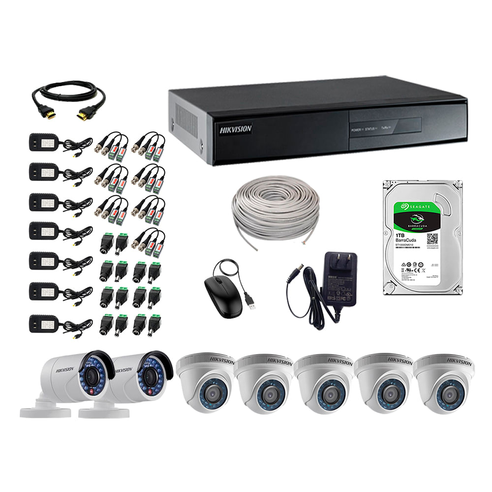 Cámaras seguridad kit 7 Hikvision full hd 1080p + disco 1TB completo