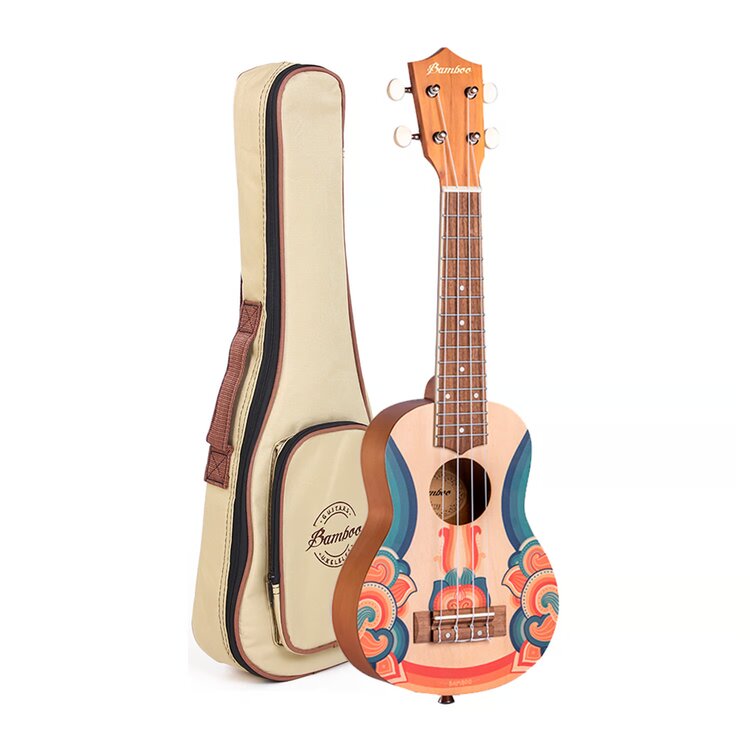 Bamboo Ukelele concierto retro: sonido cálido y diseño colorido con cuerpo de linden