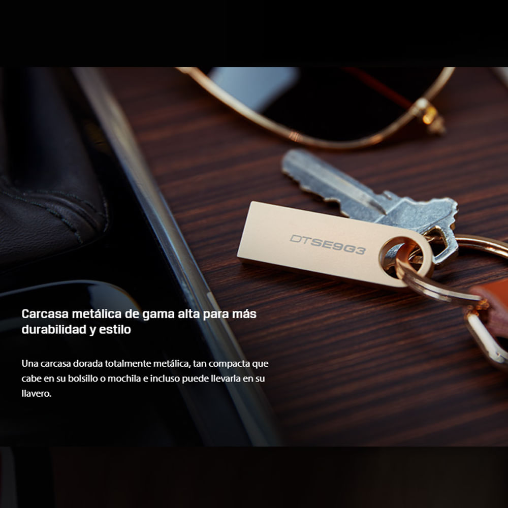 Imagen 2 del producto Memoria USB 3.2 Kingston DataTraveler SE9 G3 64GB de capacidad, dorado metálico