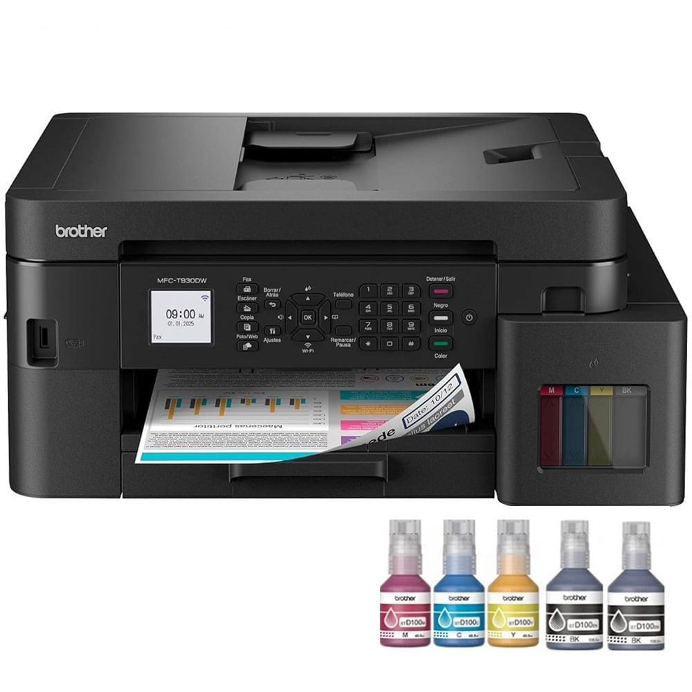 Imagen 1 del producto Impresora multifuncional Brother MFC-T930DW, inyección de tinta, inalámbrica, Wi-Fi, con tanques recargables