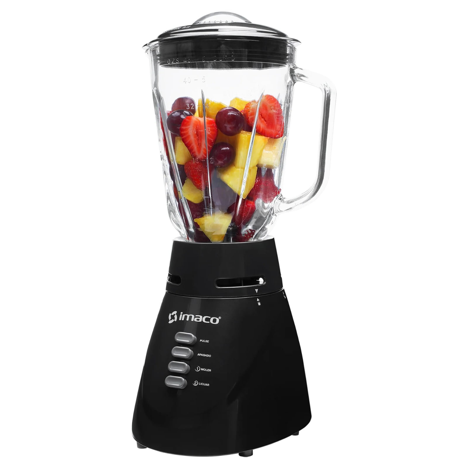 Imagen 1 del producto Licuadora Imaco BL4125VN 500w, vaso de vidrio1.5 litros, 2 velocidades + pulso, negro