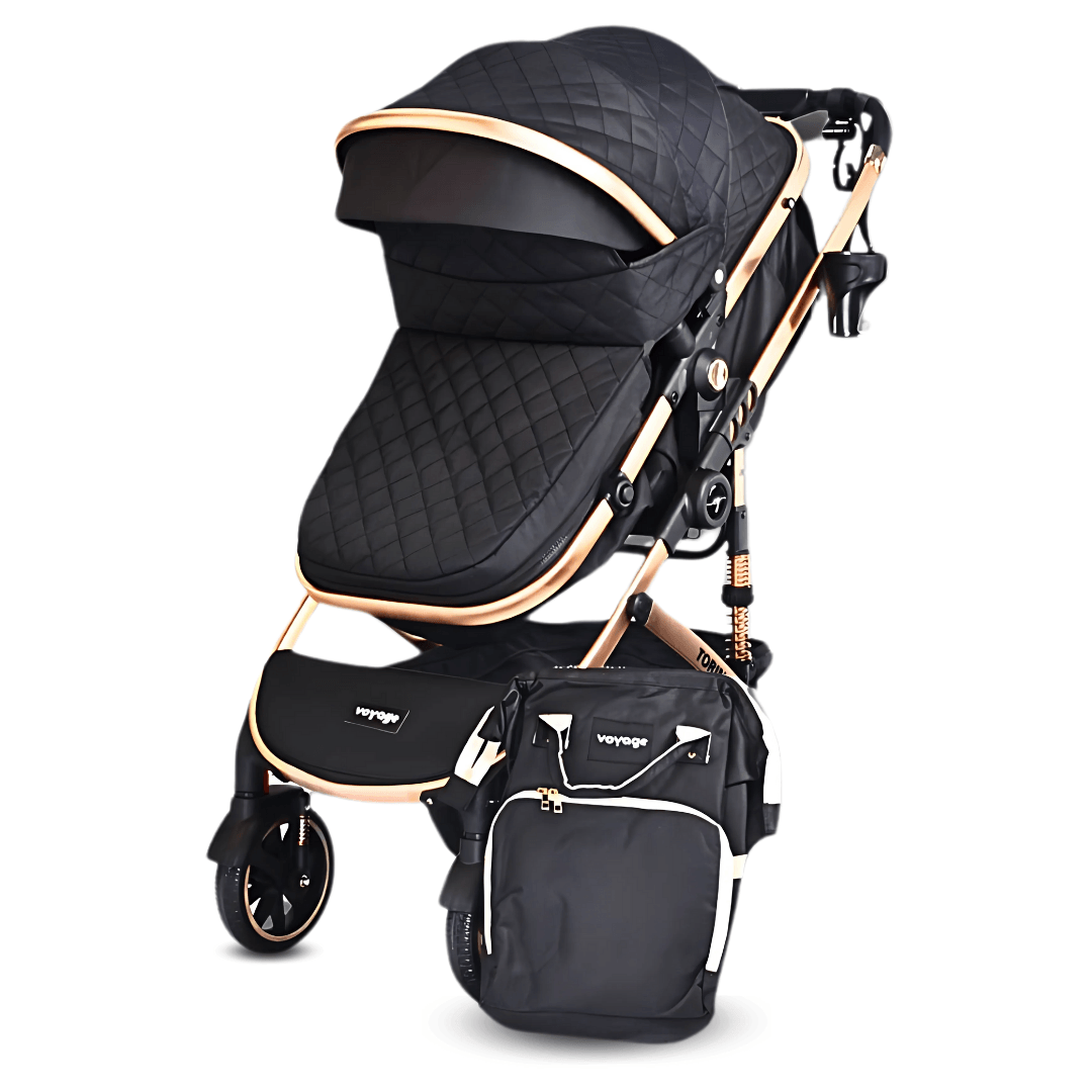 Coche moisés premium Thorine con bolso pañalero, ergonómico, antialérgico, cubrepiés, negro