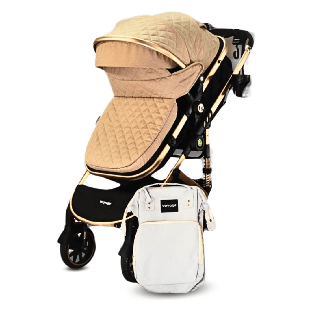 Coche moisés premium Thorine con bolso pañalero, diseño ergonómico, material antialérgico, beige