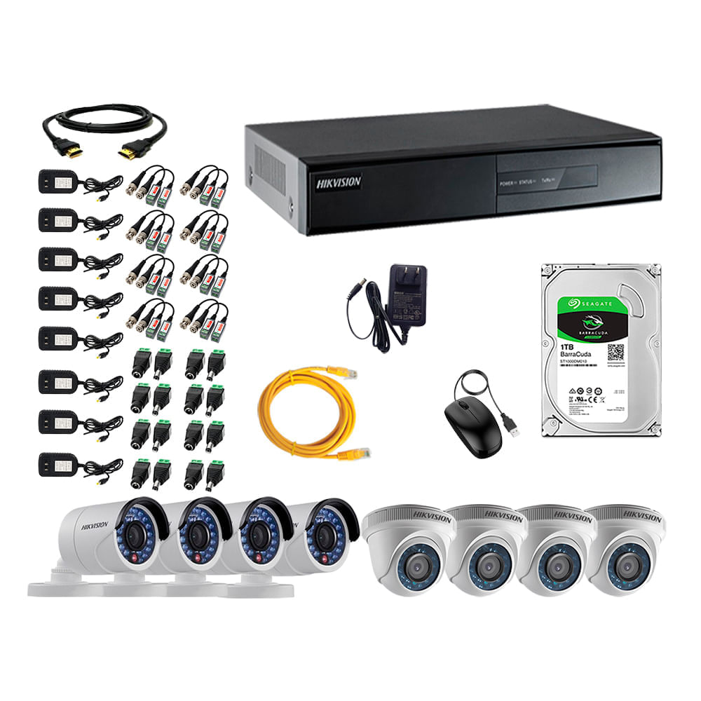 Cámaras seguridad Kit 8 Hikvision Full HD 1080P + Disco 1TB, blanco - WS-KT08-FH-B069