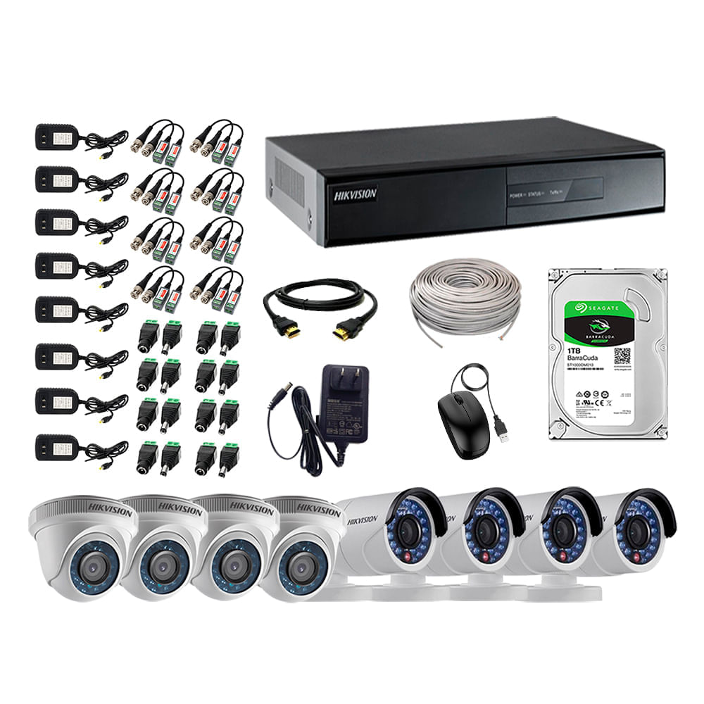 Cámaras seguridad Kit 8 Hikvision Full HD 1080P + Disco 1TB completo, blanco  - WS-KT08-FH-B067