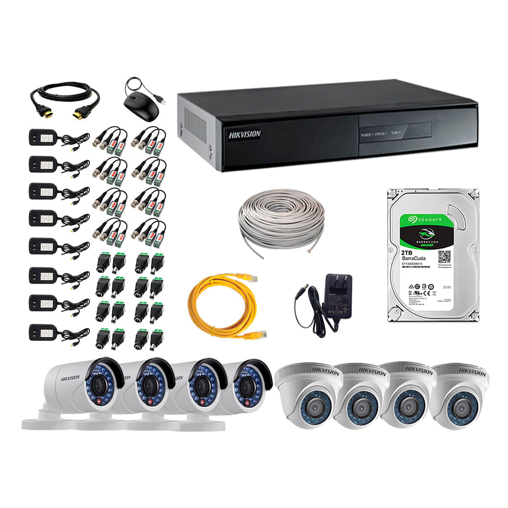 Imagen 1 del producto Cámaras seguridad kit 8 Hikvision full hd 1080p + disco 2TB completo - WS-KT08-FH-B068