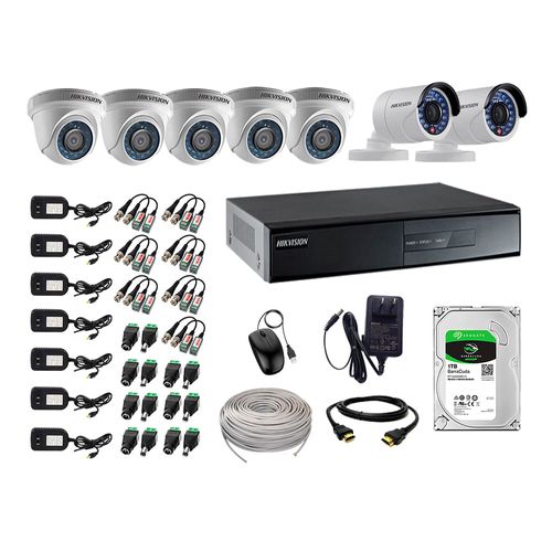 Cámaras seguridad kit 7 Hikvision hd 720p + disco 1TB completo P2P