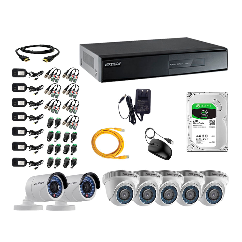 Imagen 1 del producto Cámaras seguridad, kit 7 Hikvision HD 720p + disco 2TB oferta p2p HDMI