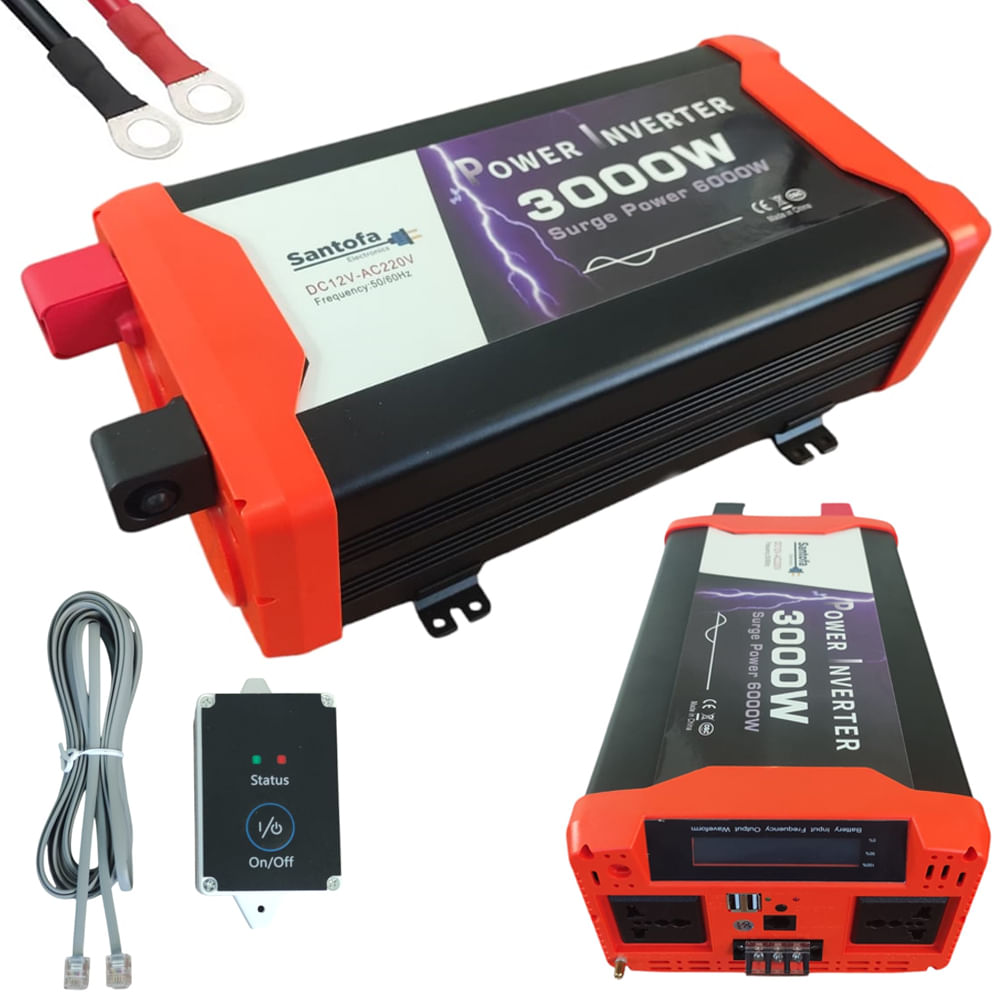 Imagen 2 del producto Inversor de corriente 12V a 220V, 3000W, 2 puertos USB, 2 sockets, onda senoidal pura