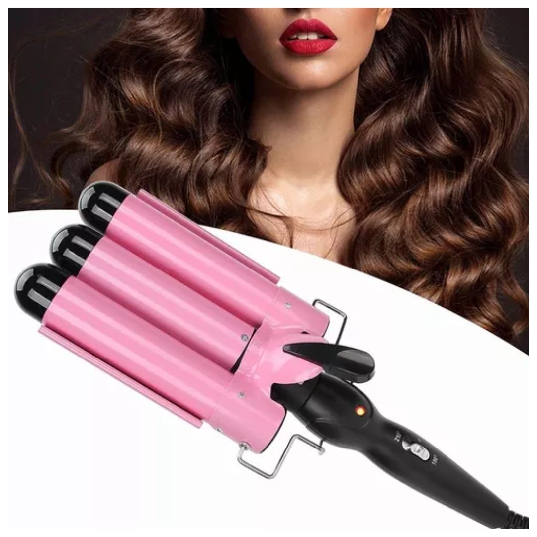 Imagen 2 del producto Rizador profesional ondulador, 3 barriles para cabello, 210°C, alta calidad, rosado