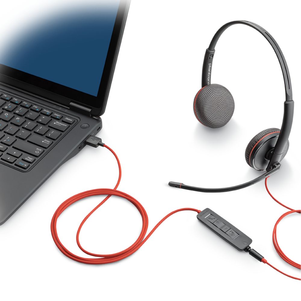 Audífonos alámbricos HP Poly Blackwite 3220 con micrófono, conexión usb, negro