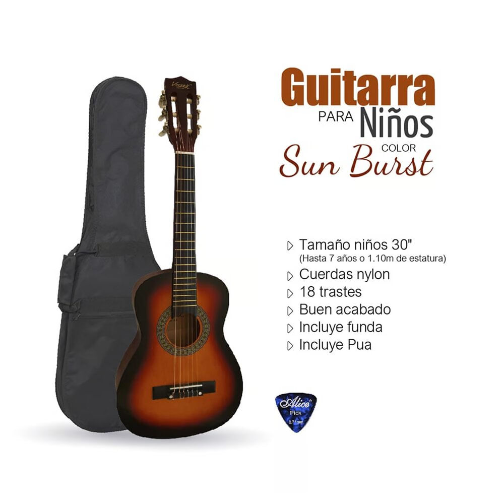 Imagen 2 del producto Guitarra clásica para niños Sunburst, durabilidad, set de protector para dedos