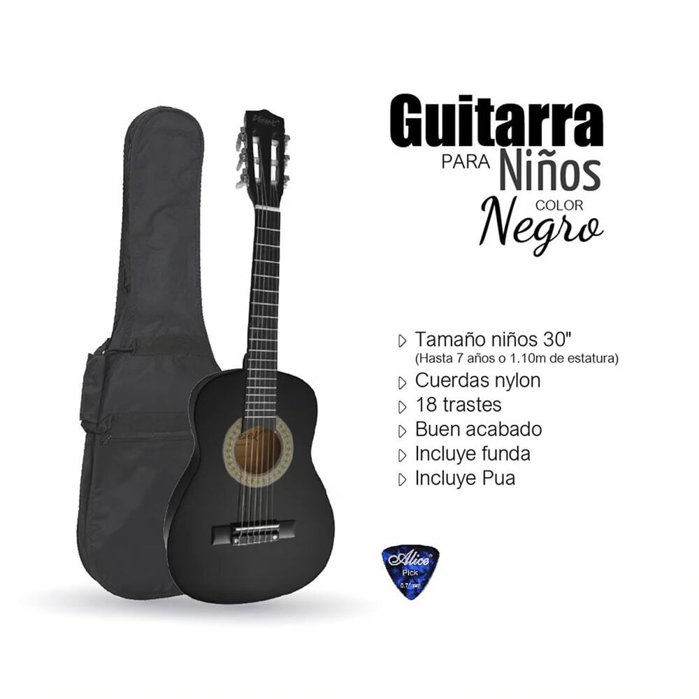 Imagen 2 del producto Guitarra clásica para niños, protector de dedos, acabado brillante, negro