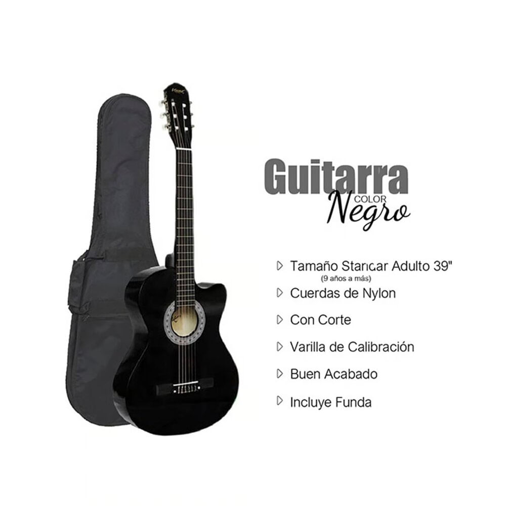 Imagen 2 del producto Guitarra acústica, Vozzex, nylon, estándar adulto 39"", negro