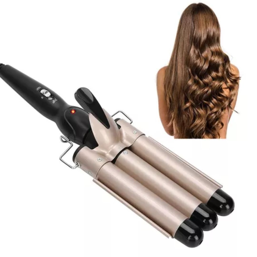 Imagen 2 del producto Rizador profesional Ez Tech 120W, 3 barriles para cabello, alta calidad, dorado