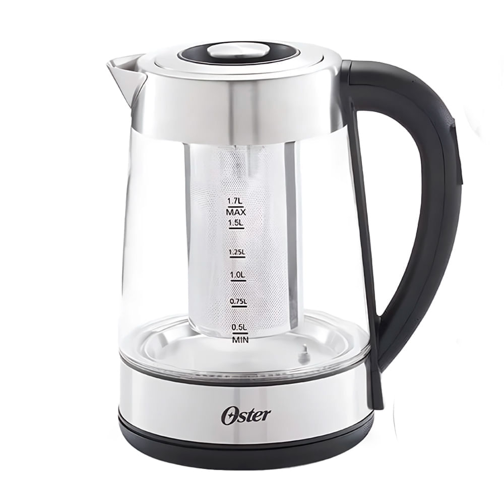 Hervidor eléctrico Oster BVSTKT8990 1850w, 1.7 litros, con infusor, elegancia para tu té perfecto, gris