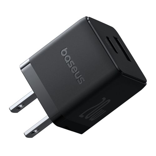 Cargador de pared Baseus Dual 20W, USB Tipo-C, carga rápida, negro