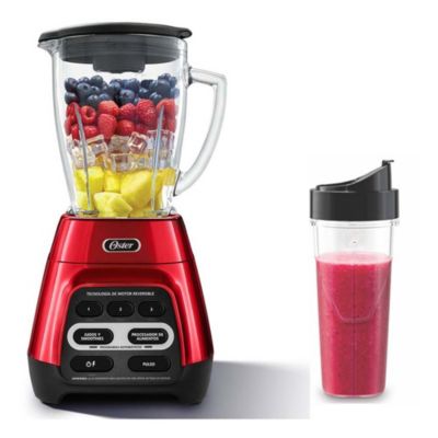Imagen 1 del producto Licuadora Oster BLSTPYG1310RBG 700w, 3 velocidades + pulsador, vaso de vidrio 1.5 litros, rojo + Vaso TM Blend-N-Go