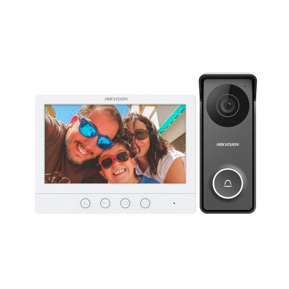 Kit videoportero analógico Hikvision DS-KIS213, HD Pantalla 7", blanco y negro