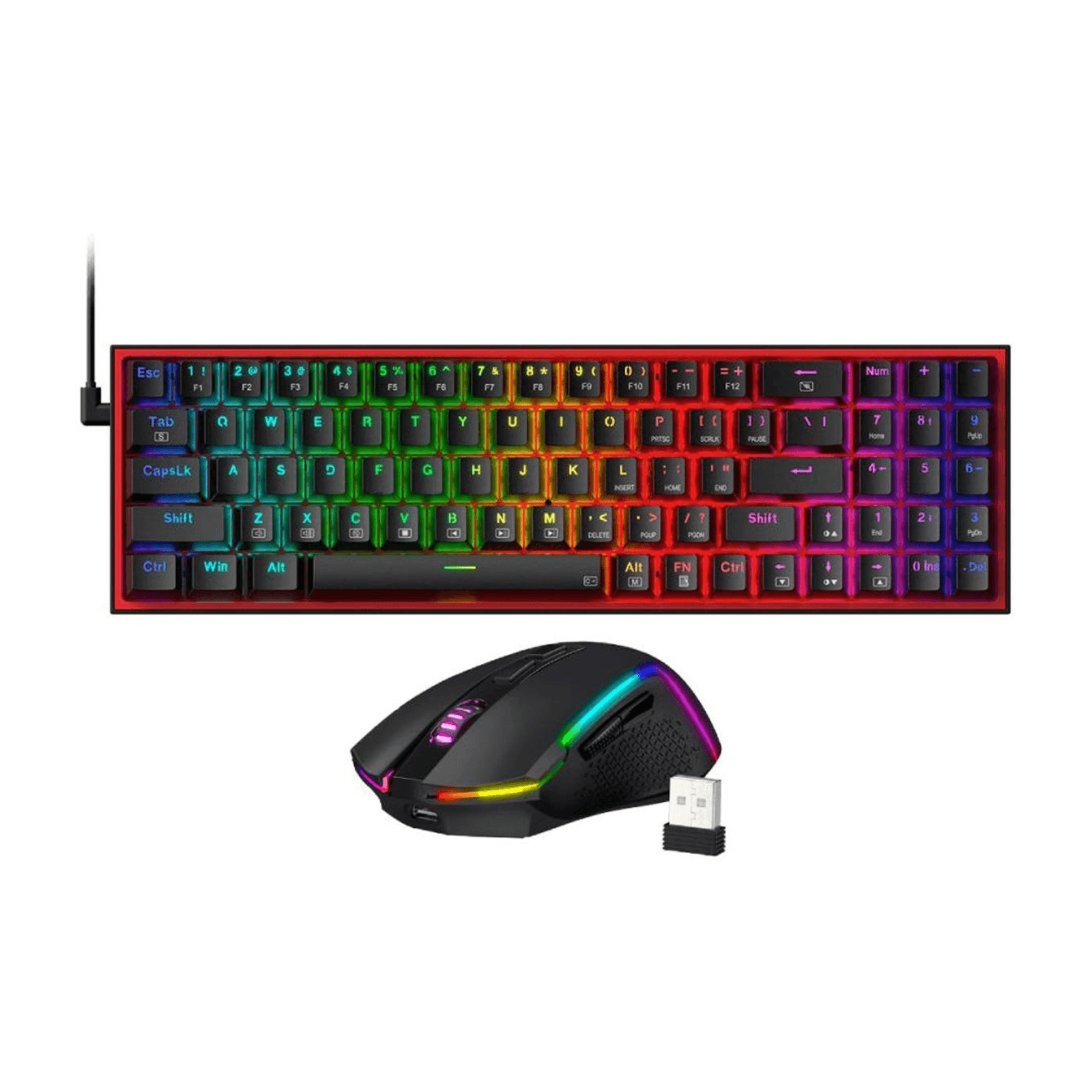 Imagen 1 del producto Teclado gamer alámbrico Redragon Pollux, conexión USB Tipo-C, mecánico, idioma español, RGB, negro + Mouse Trident S136