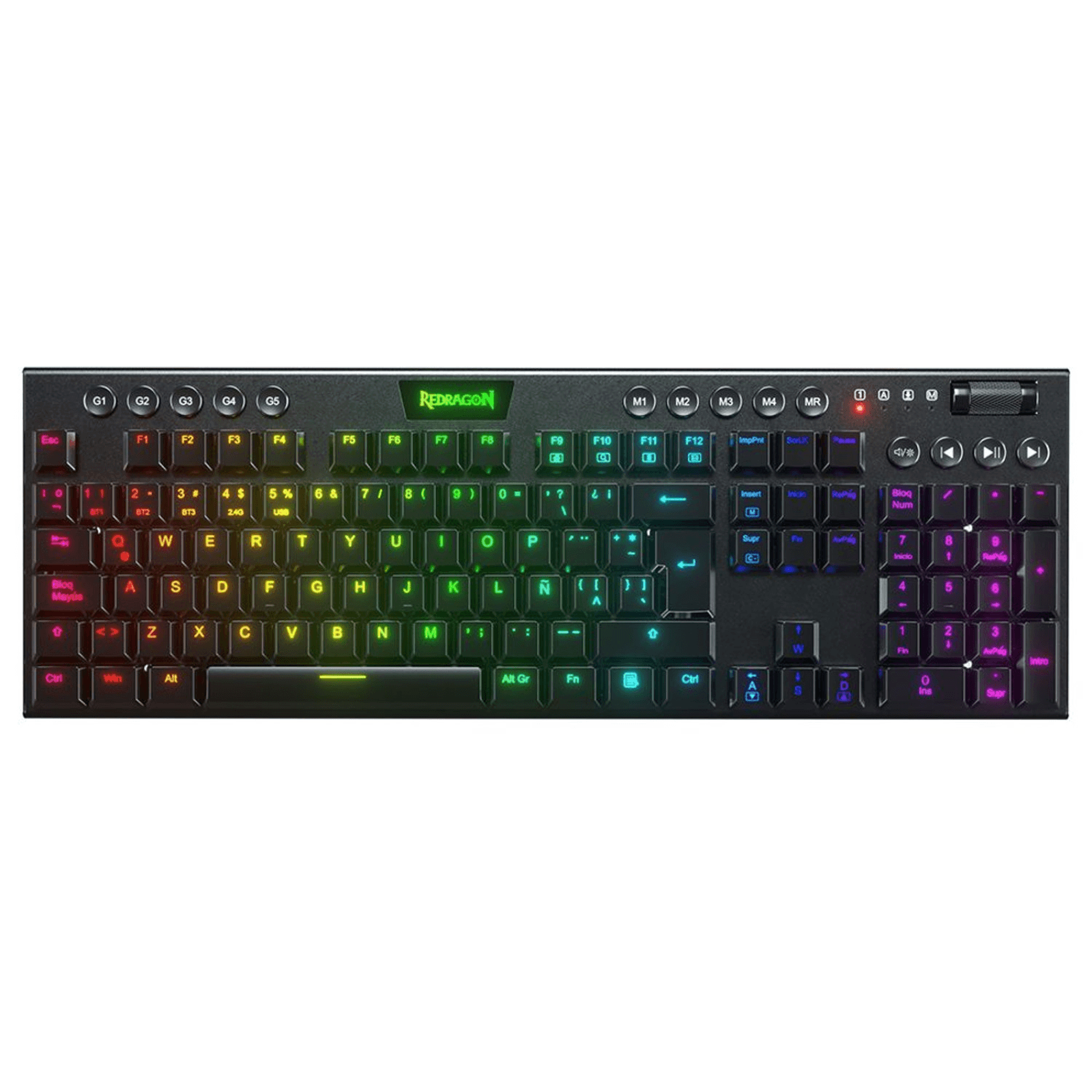 Imagen 1 del producto Teclado Redragon K618-RGB-Red HORUS, mecánico, Wireless, switch rojo, negro