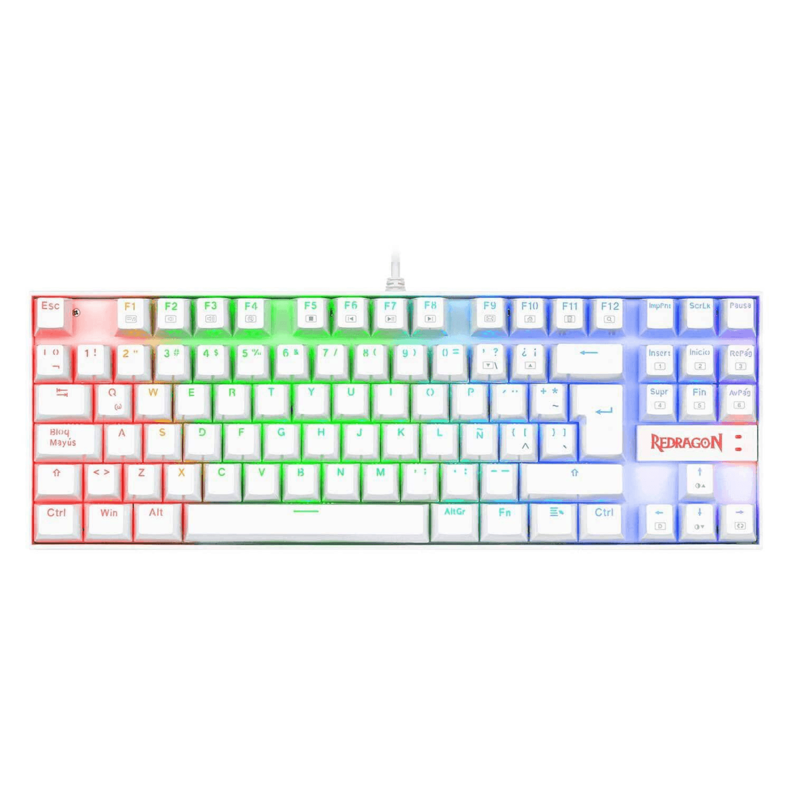 Teclado Redragon Kumara, mecánico, teclas antiborrado, switch rojo, blanco - K552W-RGB-RD