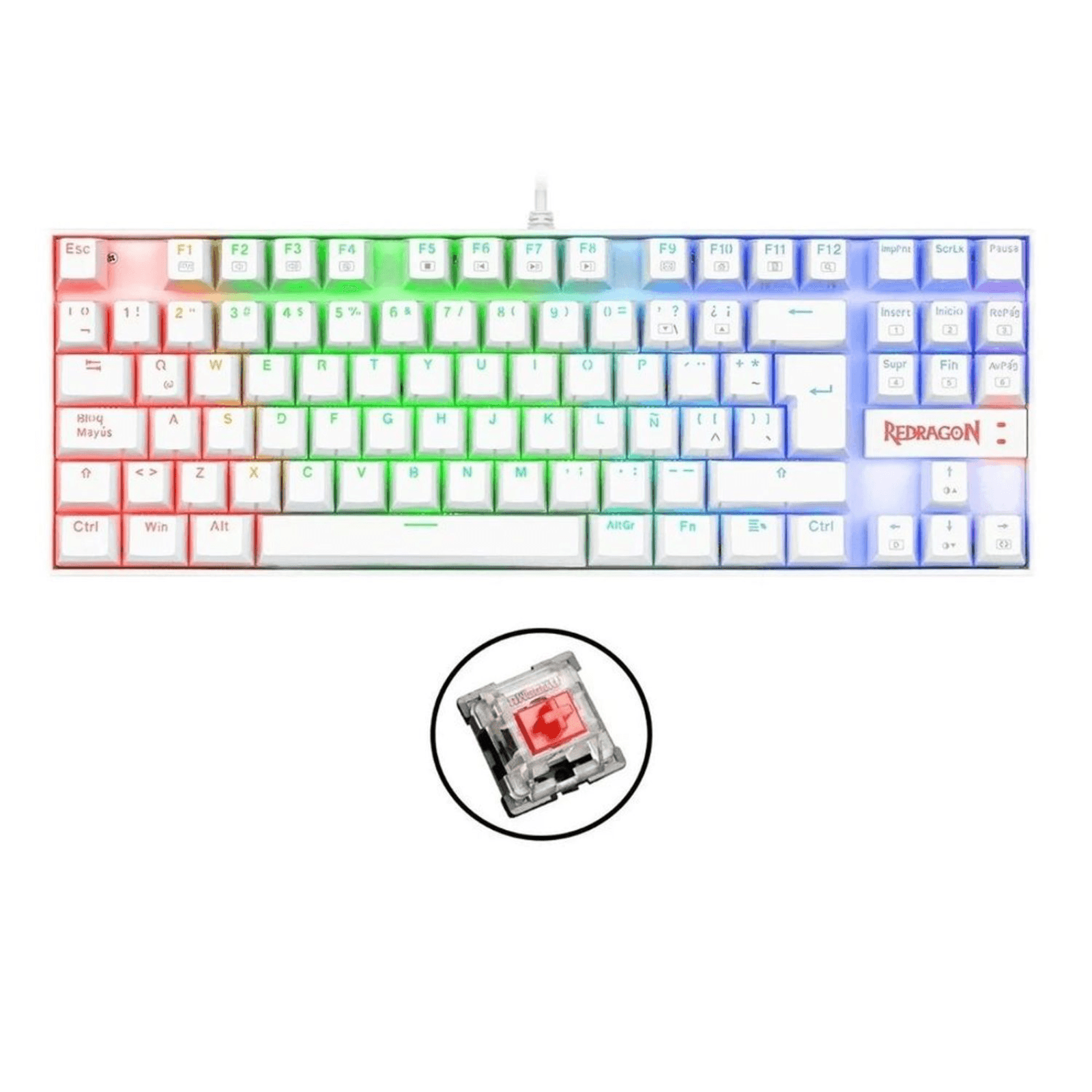 Imagen 2 del producto Teclado gamer alámbrico Redragon Kumara, conexión USB, mecánico, idioma español, RGB, switch rojo, blanco
