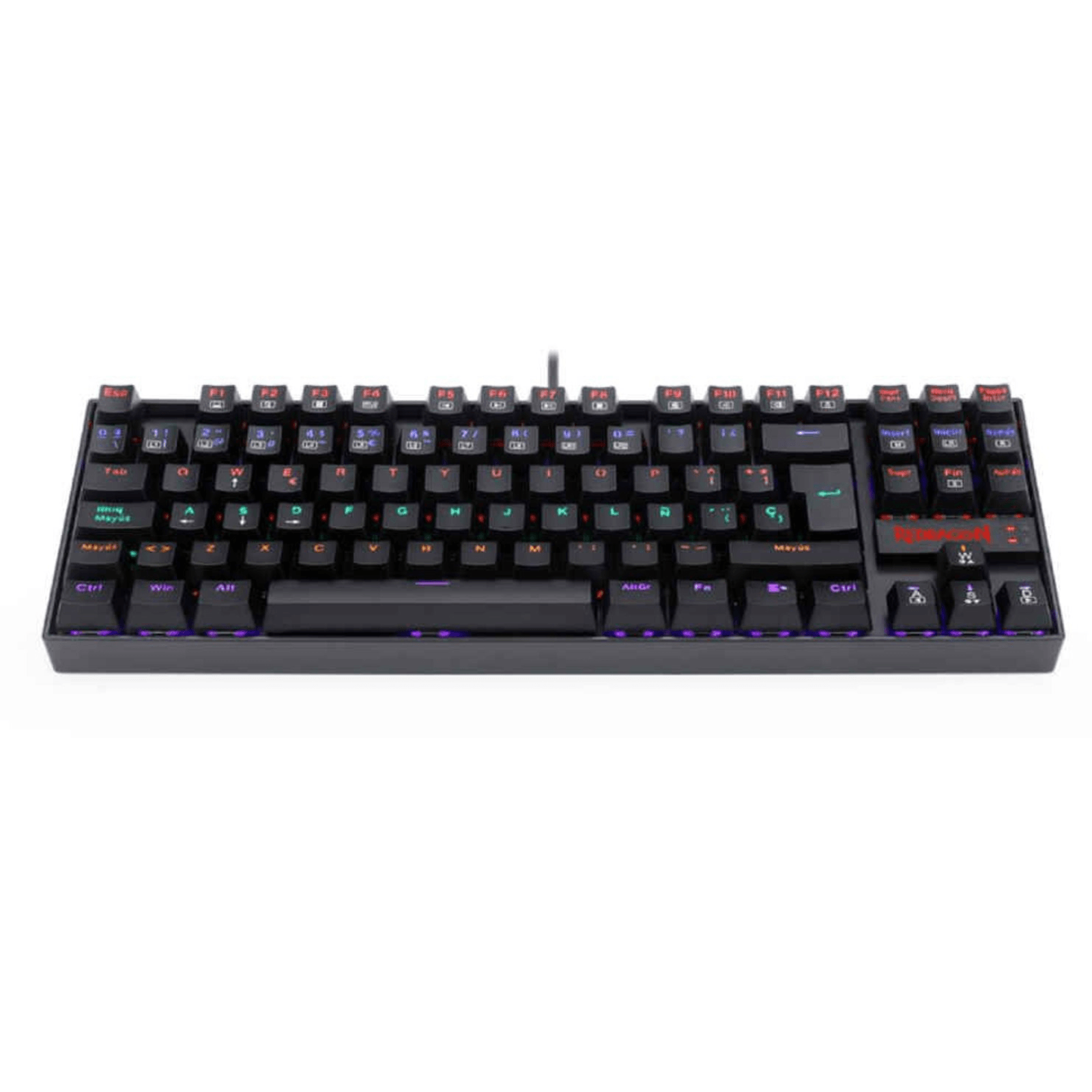 Imagen 2 del producto Teclado gamer alámbrico Redragon Kumara Rainbow K552-KR, conexión USB, mecánico, idioma español, luces rainbow, switch rojo, negro