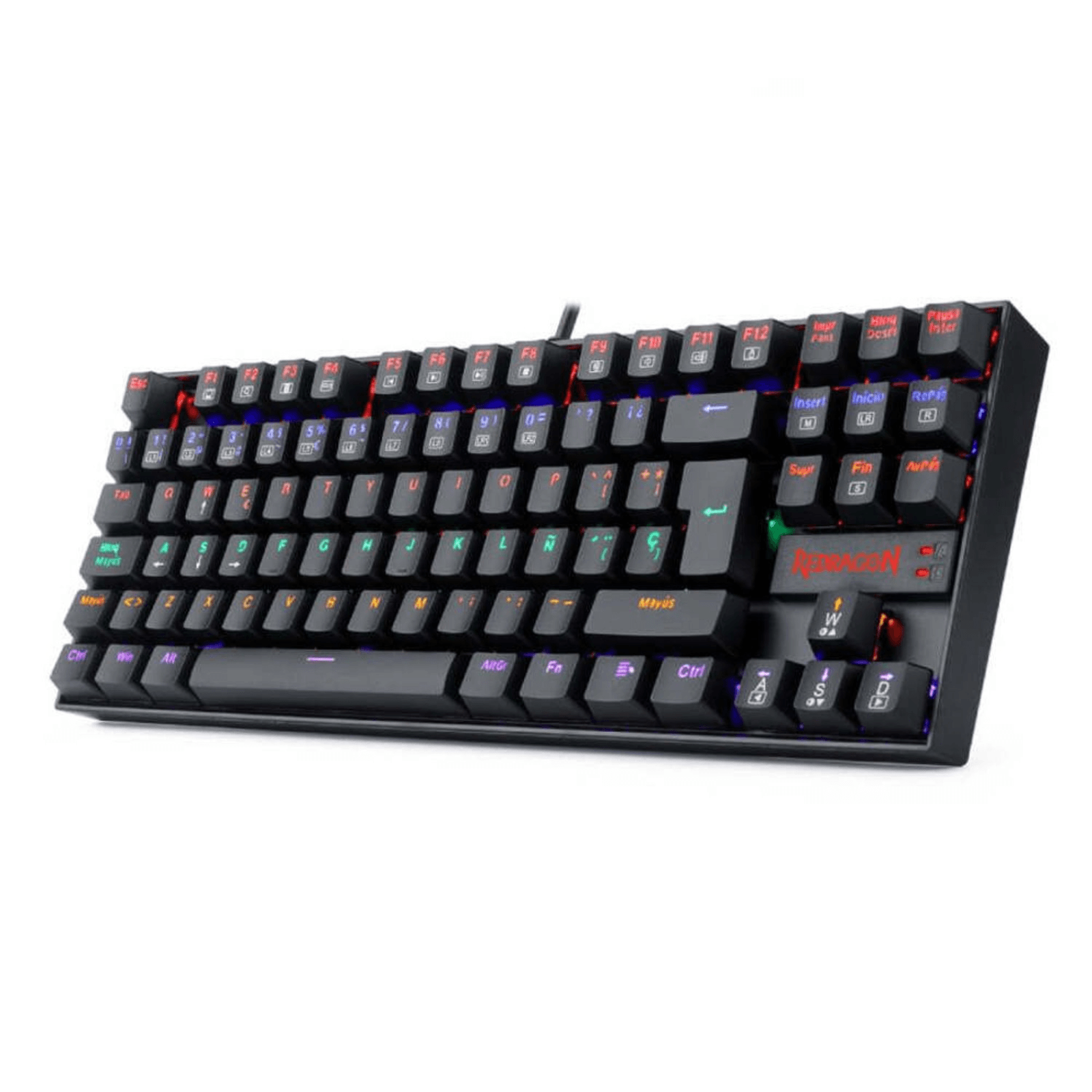 Imagen 1 del producto Teclado gamer alámbrico Redragon Kumara Rainbow K552-KR, conexión USB, mecánico, idioma español, luces rainbow, switch rojo, negro