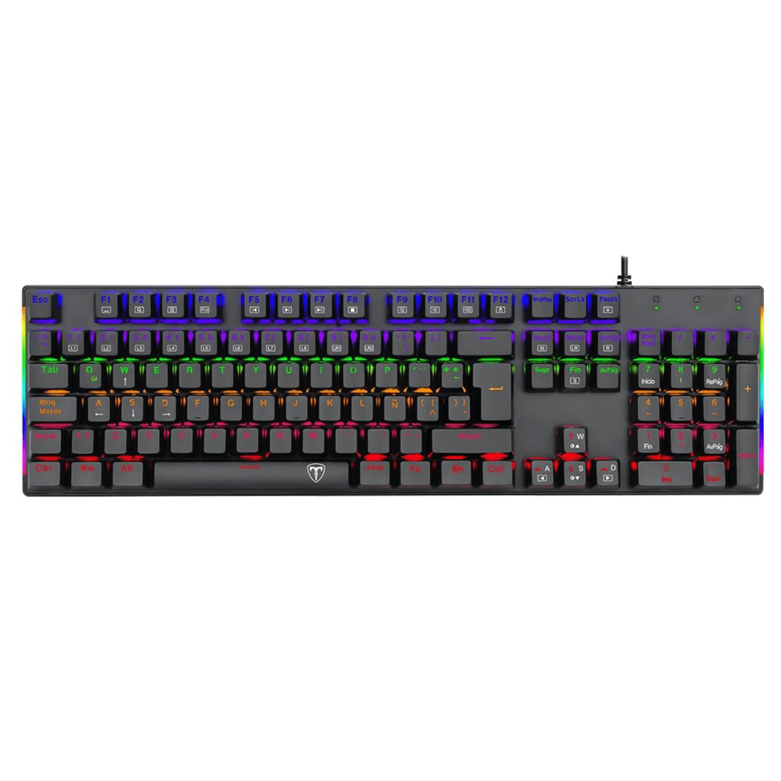 Imagen 1 del producto Teclado gamer alámbrico T-Dagger, conexión USB, mecánico, idioma español, luces rainbow, switch azul, negro