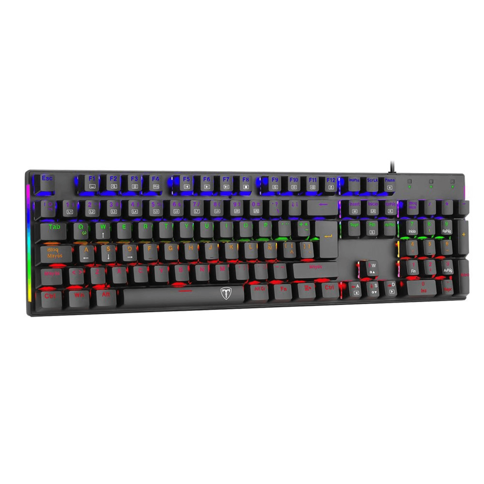 Imagen 2 del producto Teclado gamer alámbrico T-Dagger, conexión USB, mecánico, idioma español, luces rainbow, switch azul, negro