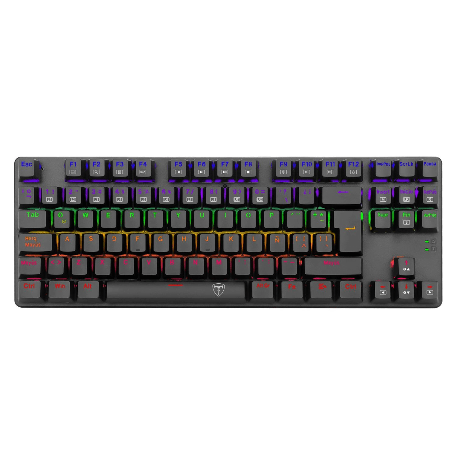 Teclado gamer alámbrico T-Dagger, conexión USB, mecánico, idioma español, luces rainbow, switch azul, negro