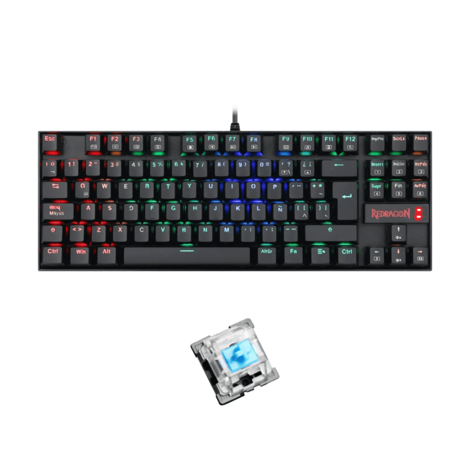 Imagen 2 del producto Teclado gamer alámbrico Redragon Kumara K552-RGB, conexión USB, mecánico, idioma español, RGB, switch azul, negro