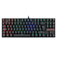 Teclado gamer alámbrico Redragon Kumara K552RGB-1, conexión USB, mecánico, idioma español, RGB, switch rojo, sistema anti salpicaduras, negro
