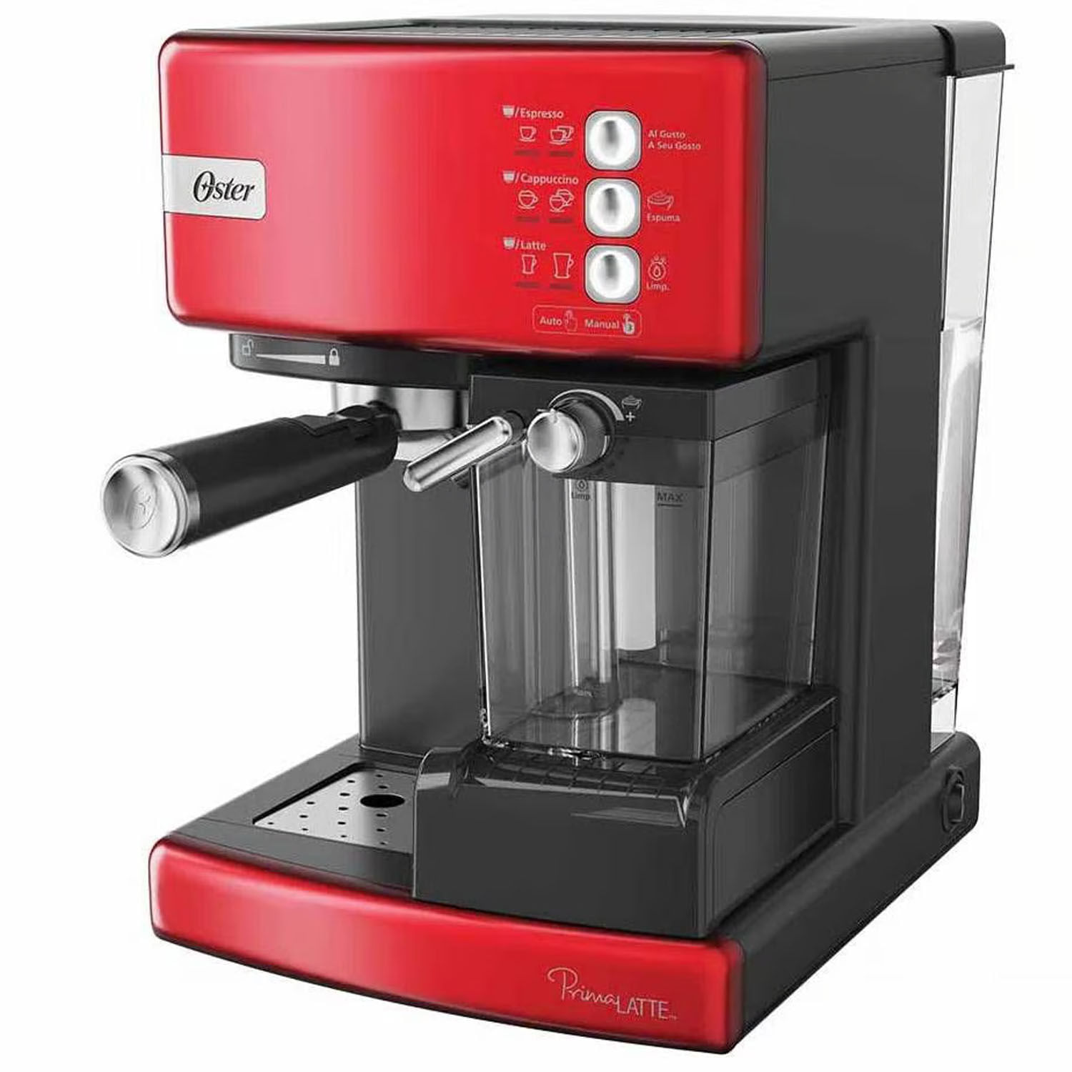 Cafetera espresso Oster PrimaLatte 1050w, capacidad 1.5 litros, con Bomba Italiana de 15 bar, rojo