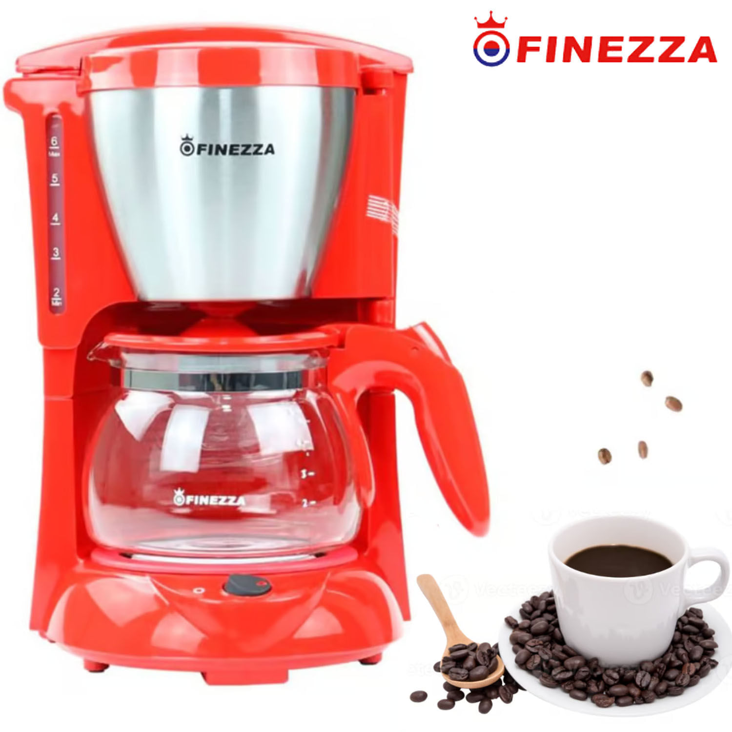 Imagen 2 del producto Cafetera eléctrica Finezza CK-674F-R 1000W, capacidad 0.65 litros, panel digital, rojo