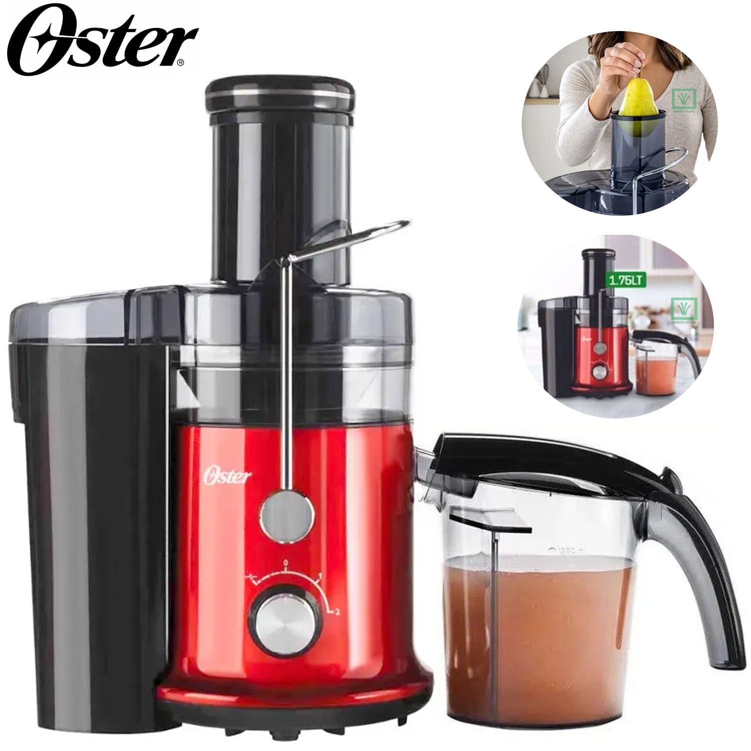 Imagen 2 del producto Extractor de jugos Oster FPSTJE320R 600W, 1.25 litros, 2 velocidades, rojo