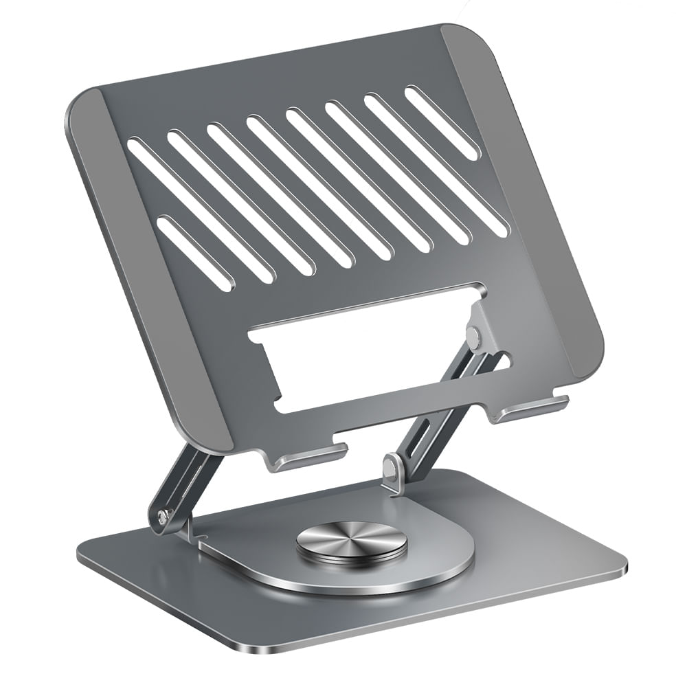 Imagen 2 del producto Soporte para laptop Coolbox Teraware 17"", abatible y rotatorio 360°, diseño ergonómico en aluminio plateado, base estable y antideslizante, plateado