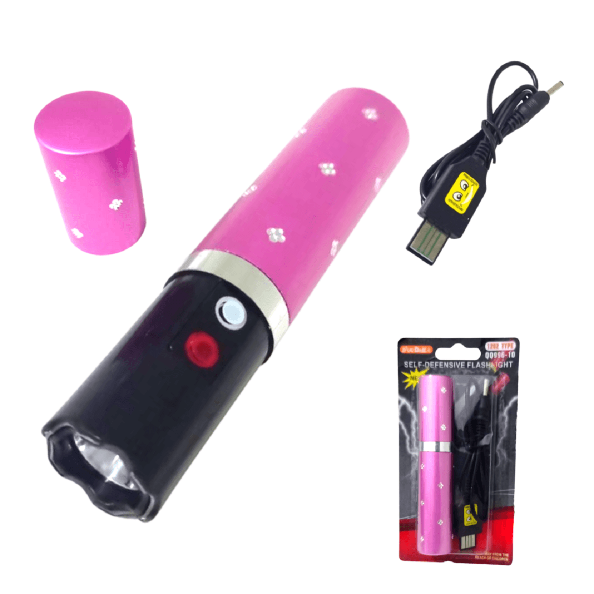 Imagen 2 del producto Mini linterna electroshock, autodefensa, recargable, modelo lápiz labial, rosado
