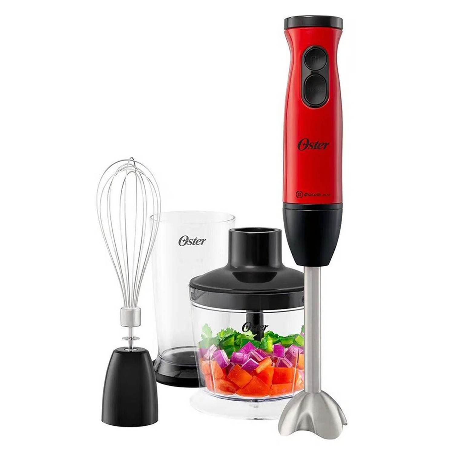 Batidora de inmersión Oster FPSTHB460A 400w, 1 velocidad + turbo, rojo
