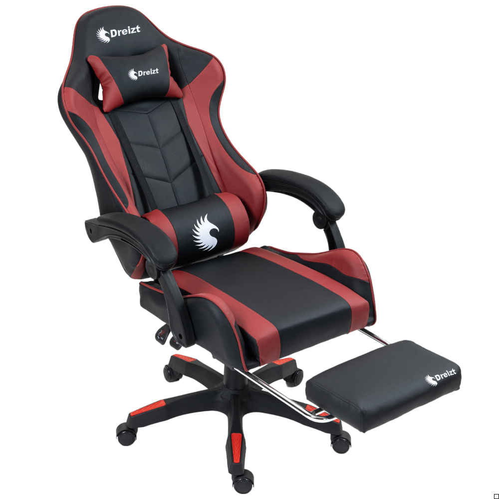 Silla gamer ergonómica Dreizt Shine Series, con reposapiés, reclinable, rojo jam