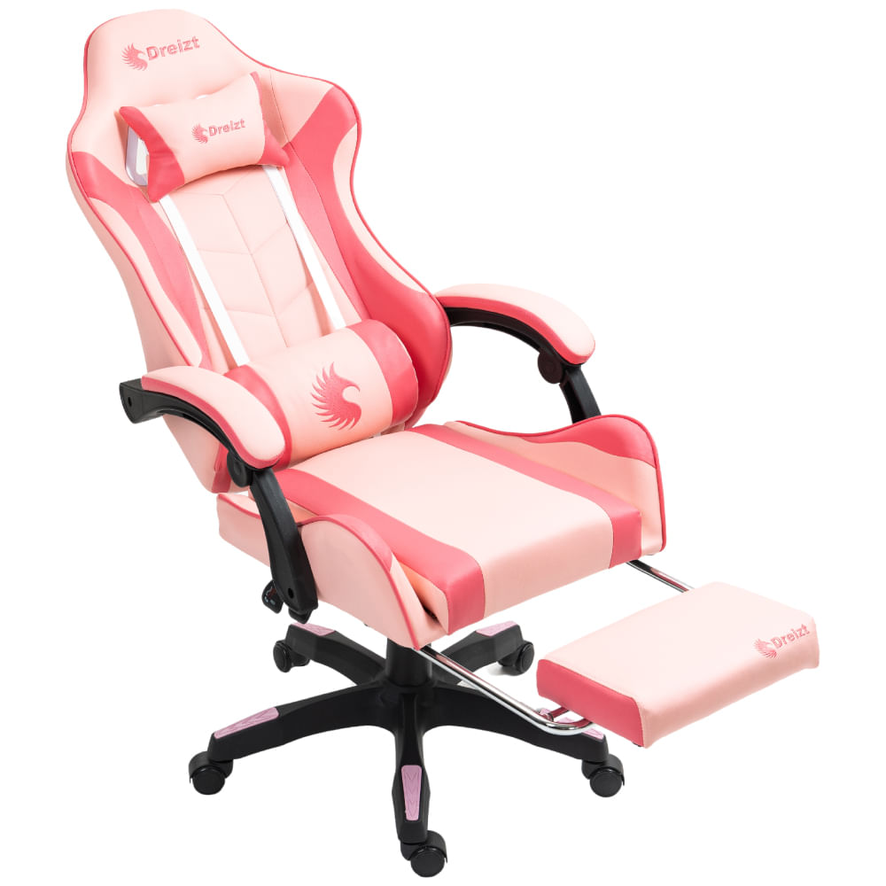 Silla gamer ergonómica Dreizt Shine Series, con reposapiés, reclinable, rosado caramelo