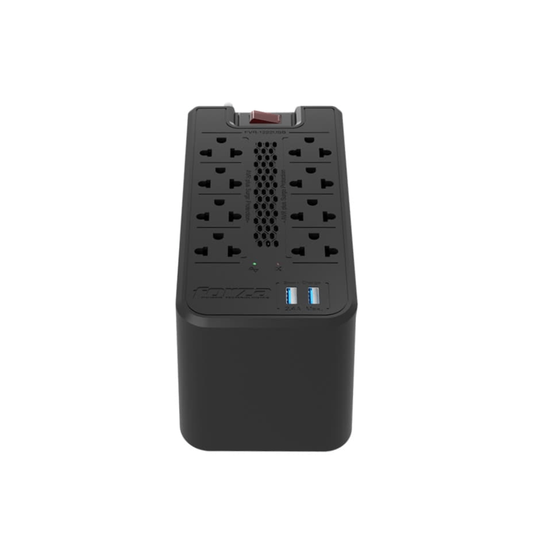 Imagen 2 del producto Estabilizador Forza, 8 tomas, 1200VA/600 con 2 entradas USB FVR-1222USB, negro