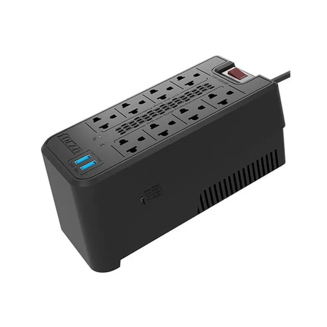 Estabilizador Forza, 8 tomas, 1200VA/600 con 2 entradas USB FVR-1222USB, negro