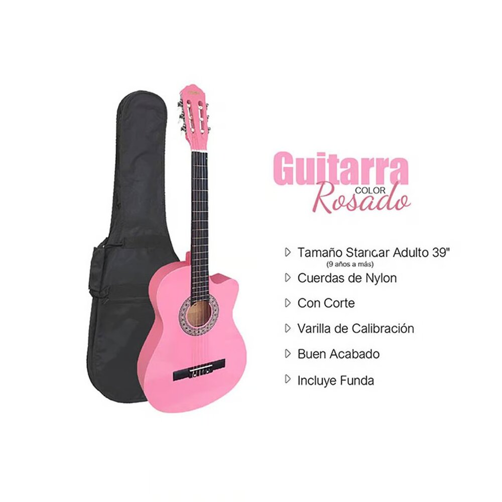 Imagen 2 del producto Guitarra acústica Vozzex de nylon, ideal para principiantes, rosada