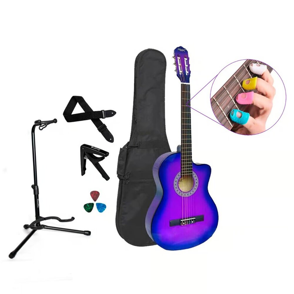Pack de guitarra acústica Vozzex, nylon, 39", principiantes, lila