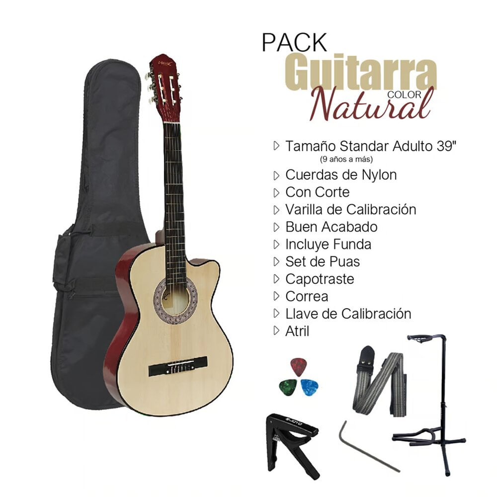 Imagen 2 del producto Pack de guitarra acústica Vozzex, nylon, 39"", set de protectores