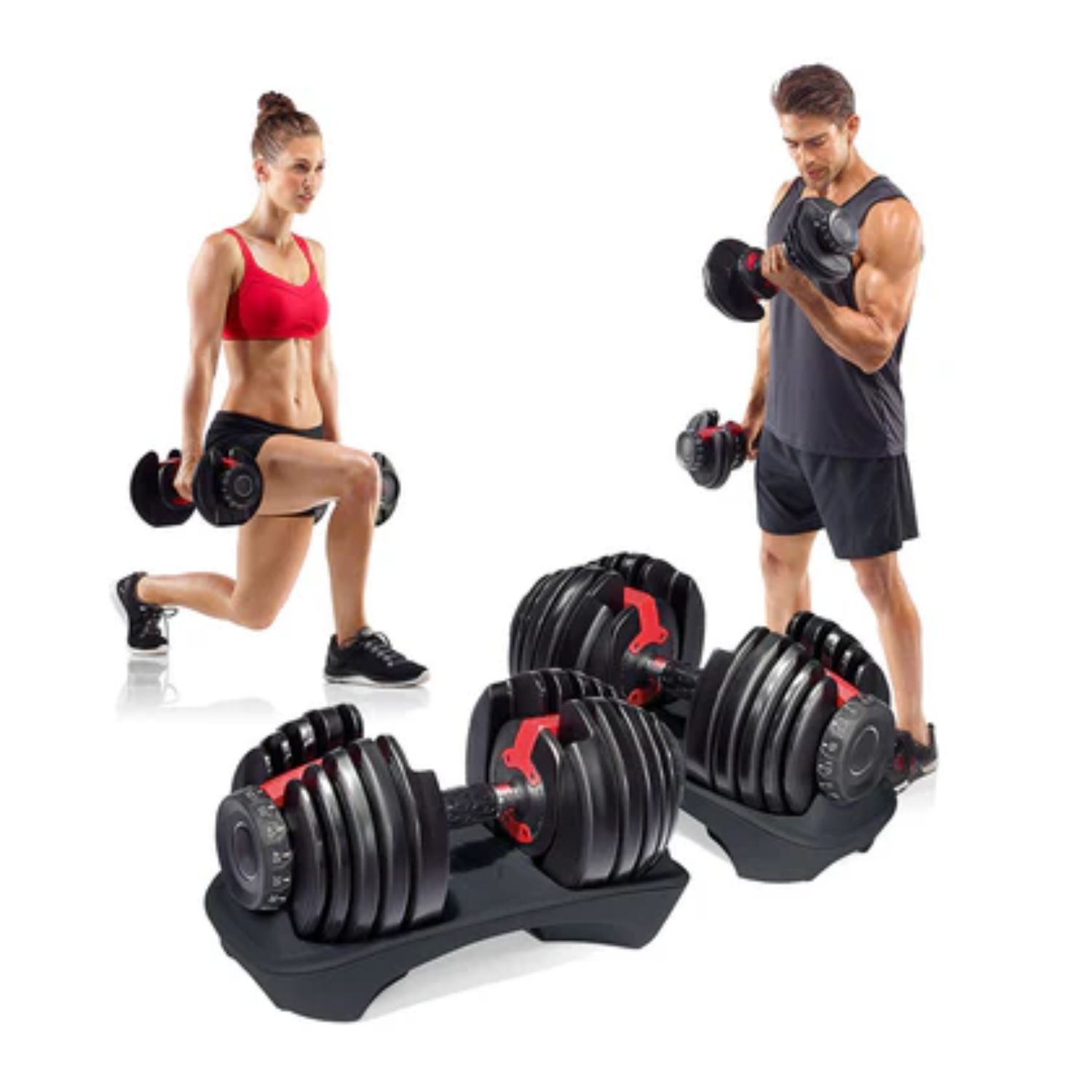 Imagen 2 del producto Mancuernas ajustables Sport Fitness 2.5 a 24kg x2, 48kg total, sistema de ajuste rápido, diseño compacto y ergonómico, rojo